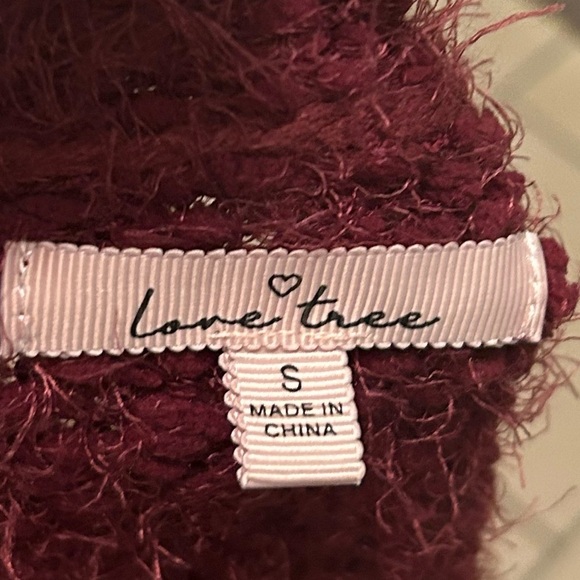 Love Tree Cardigan Womens S eyelash fuzzy maroon burgundy - Picture 6 of 9